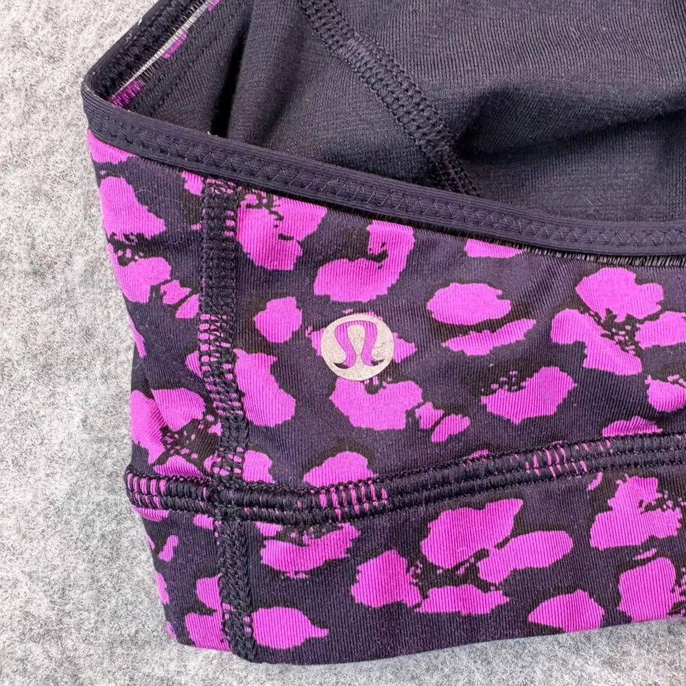 Lululemon Purple Leopard Print Double Strap Sports Bra Size 12 Yoga Gym Workout